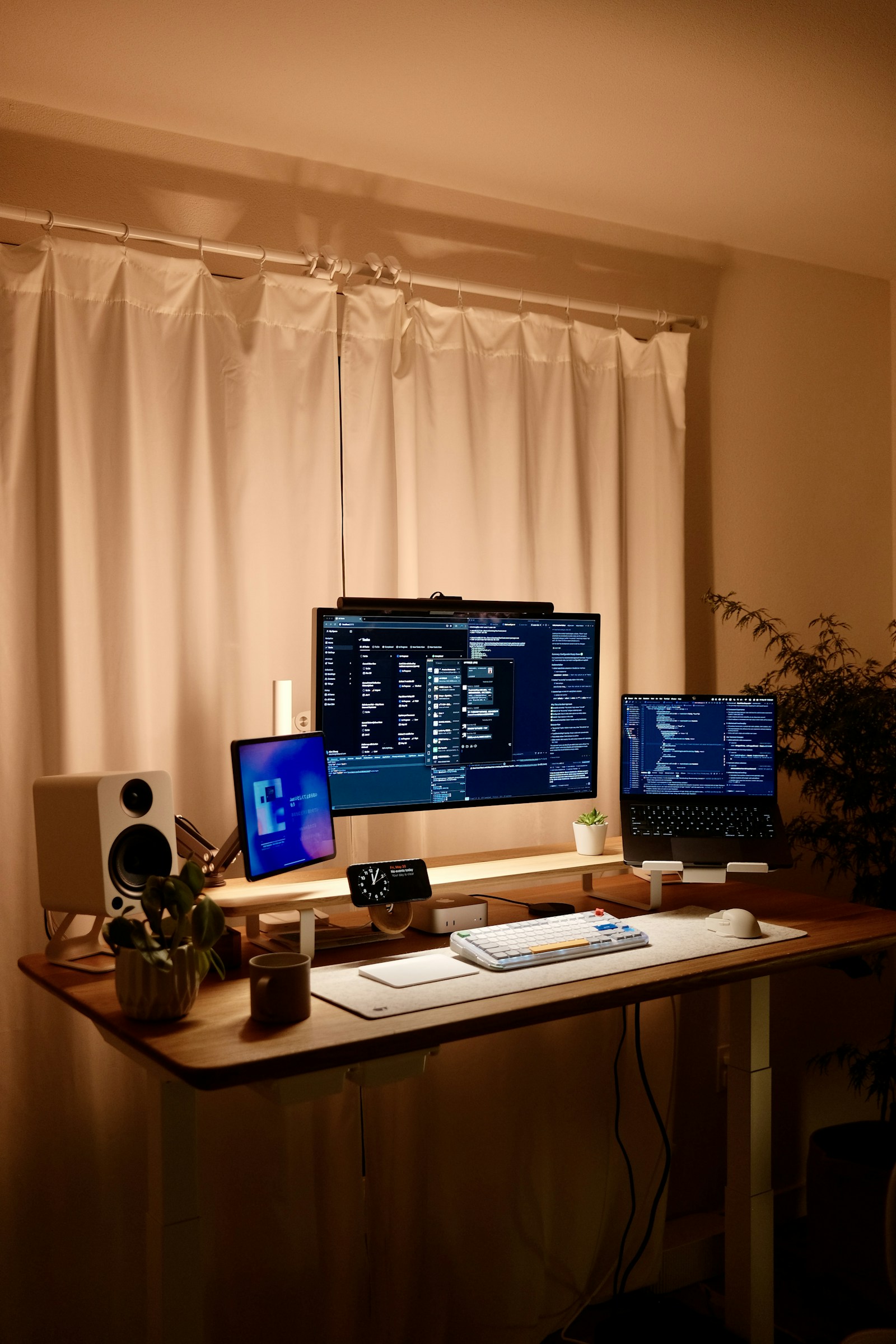 Laptop and monitor in an organized workspace