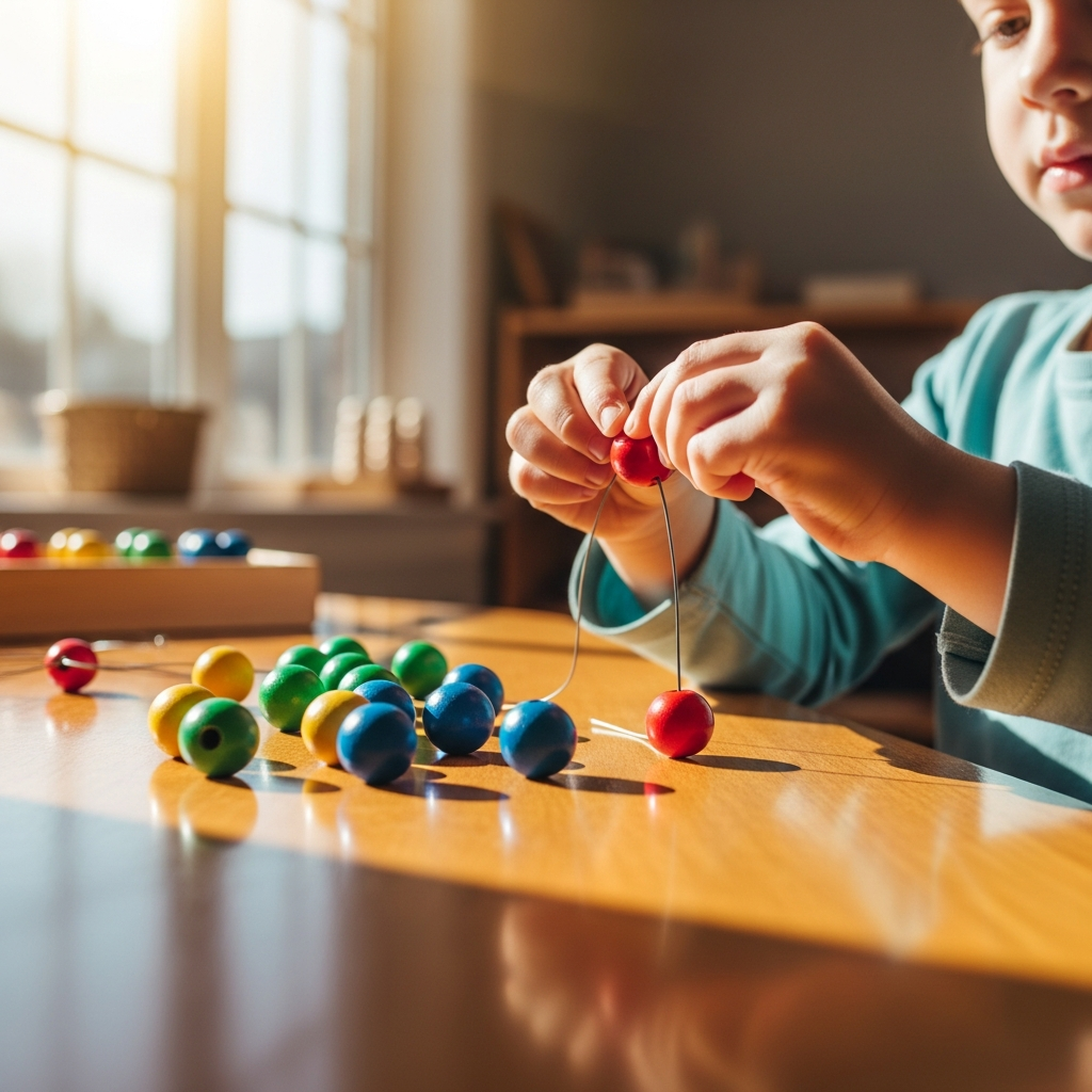 Toddler engaged in Montessori activity