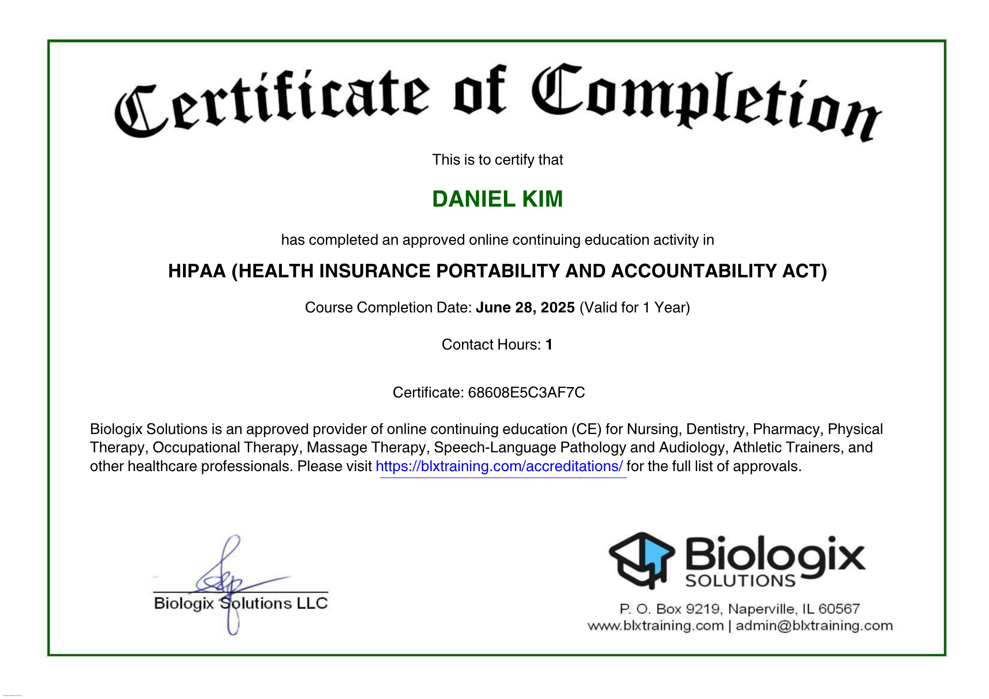 HIPAA Certification