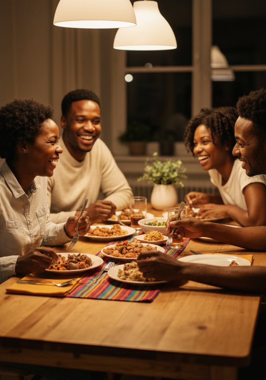 African American family at dinner