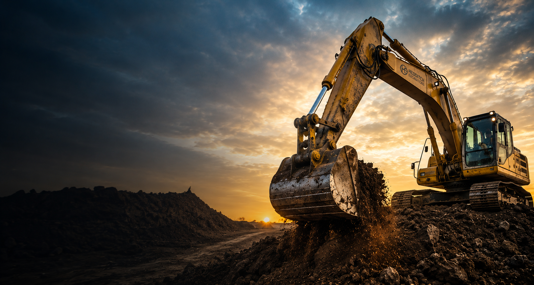 Excavator working on a large site cut