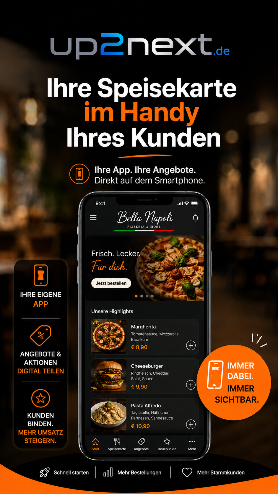 Digitale Speisekarte im Handy des Kunden