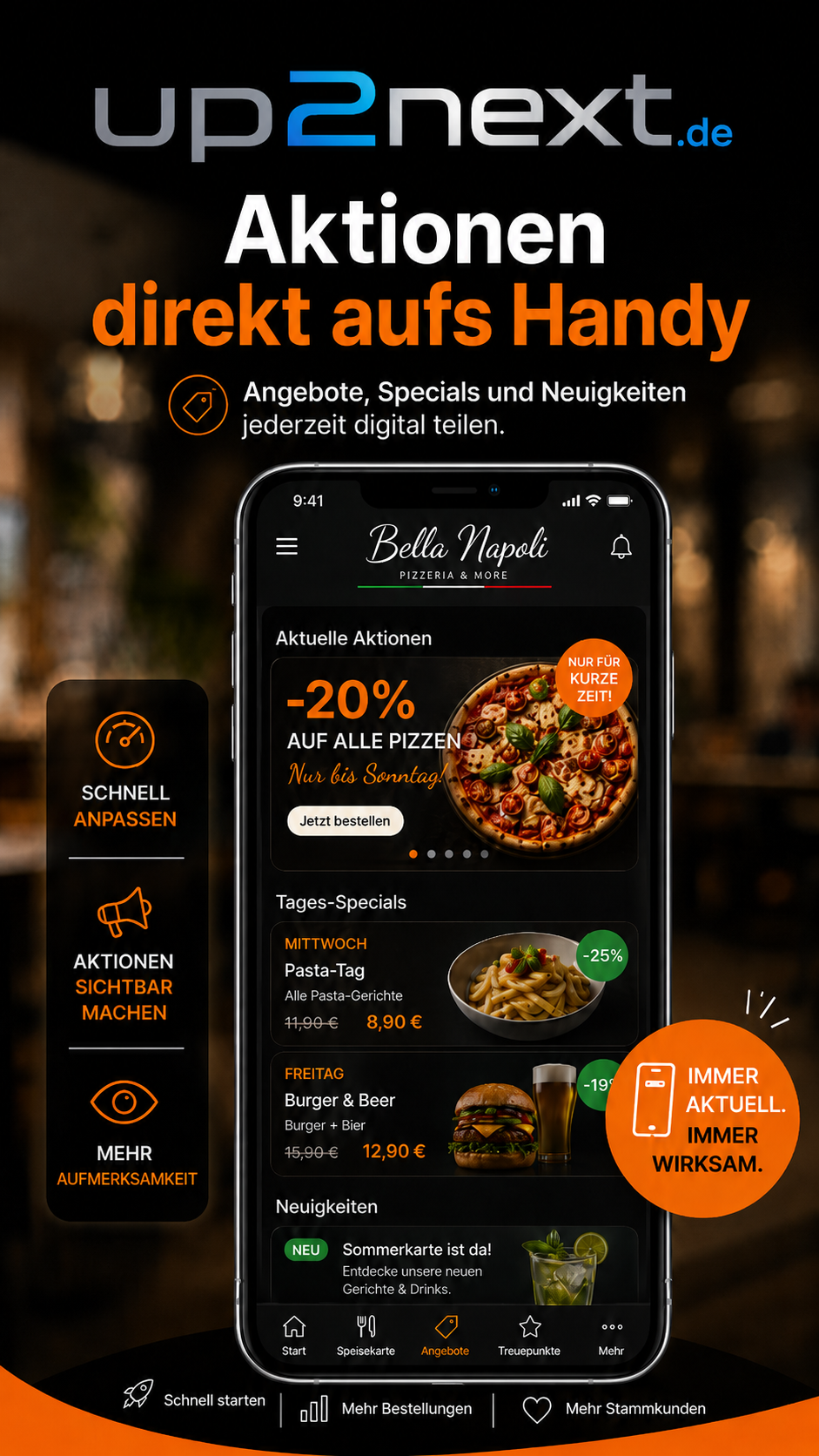 Aktionen und Tagesangebote direkt auf das Smartphone für Gastronomie