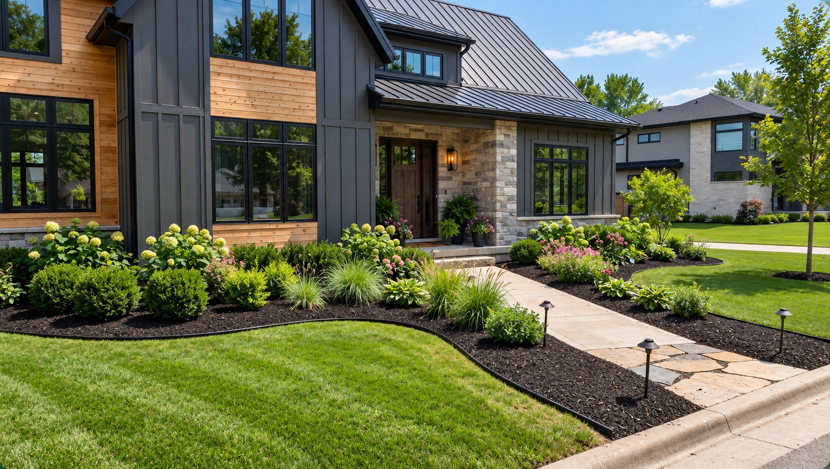 Black Mulch Curb Appeal Transformation after