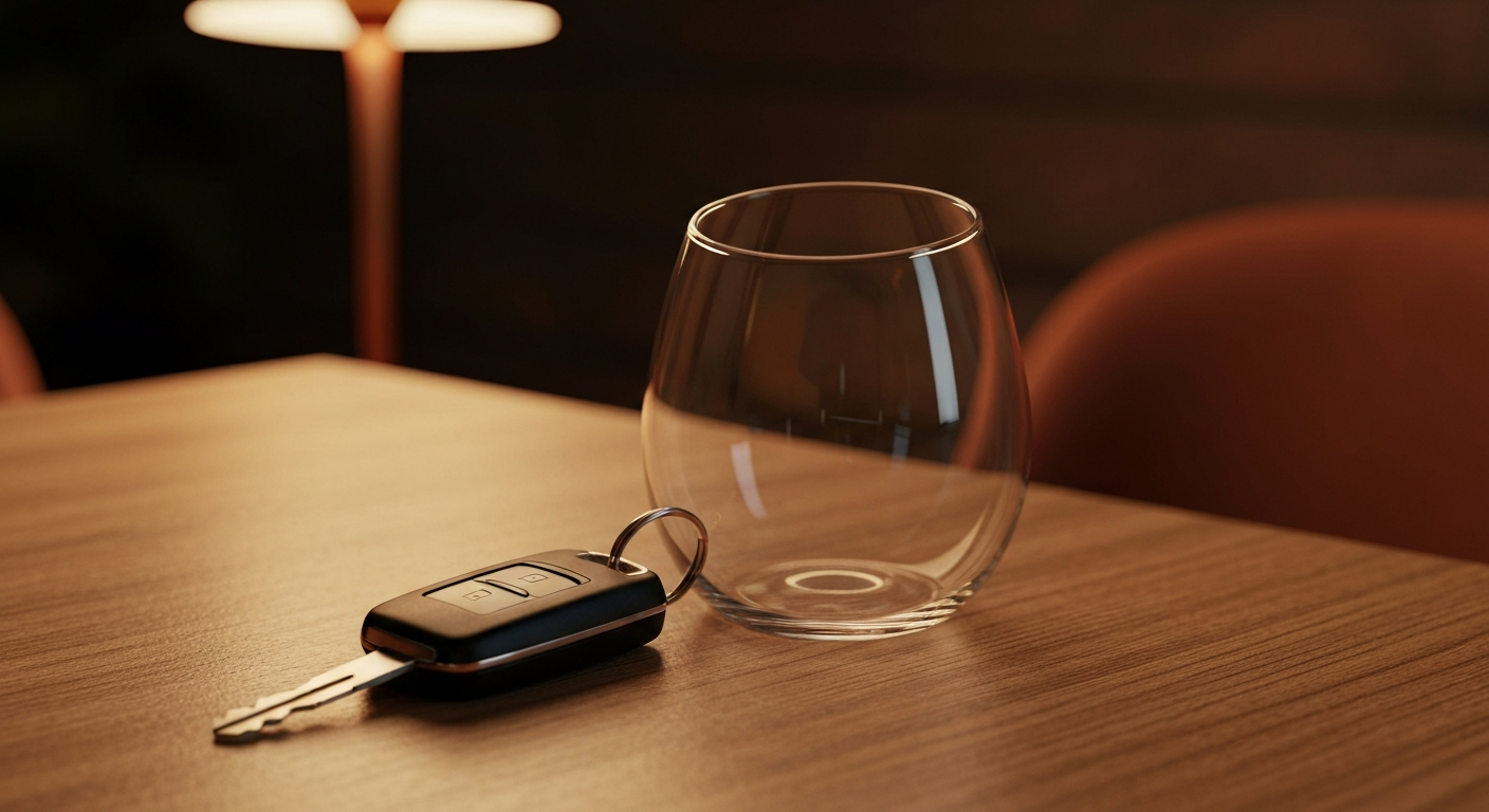 Autoschlüssel liegt demonstrativ neben einem Glas