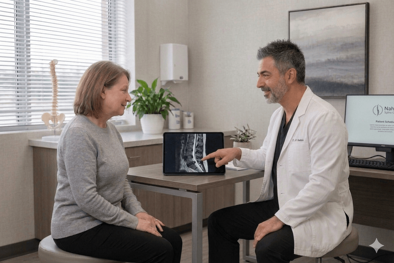 Doctor consulting with a patient about degenerative disc evaluation at SpinalAid Disc Center