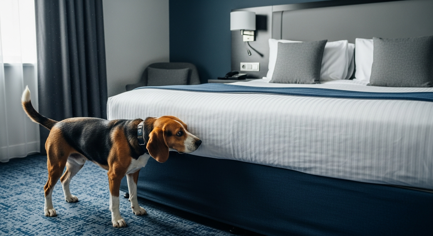 Bed bug detection dog at work