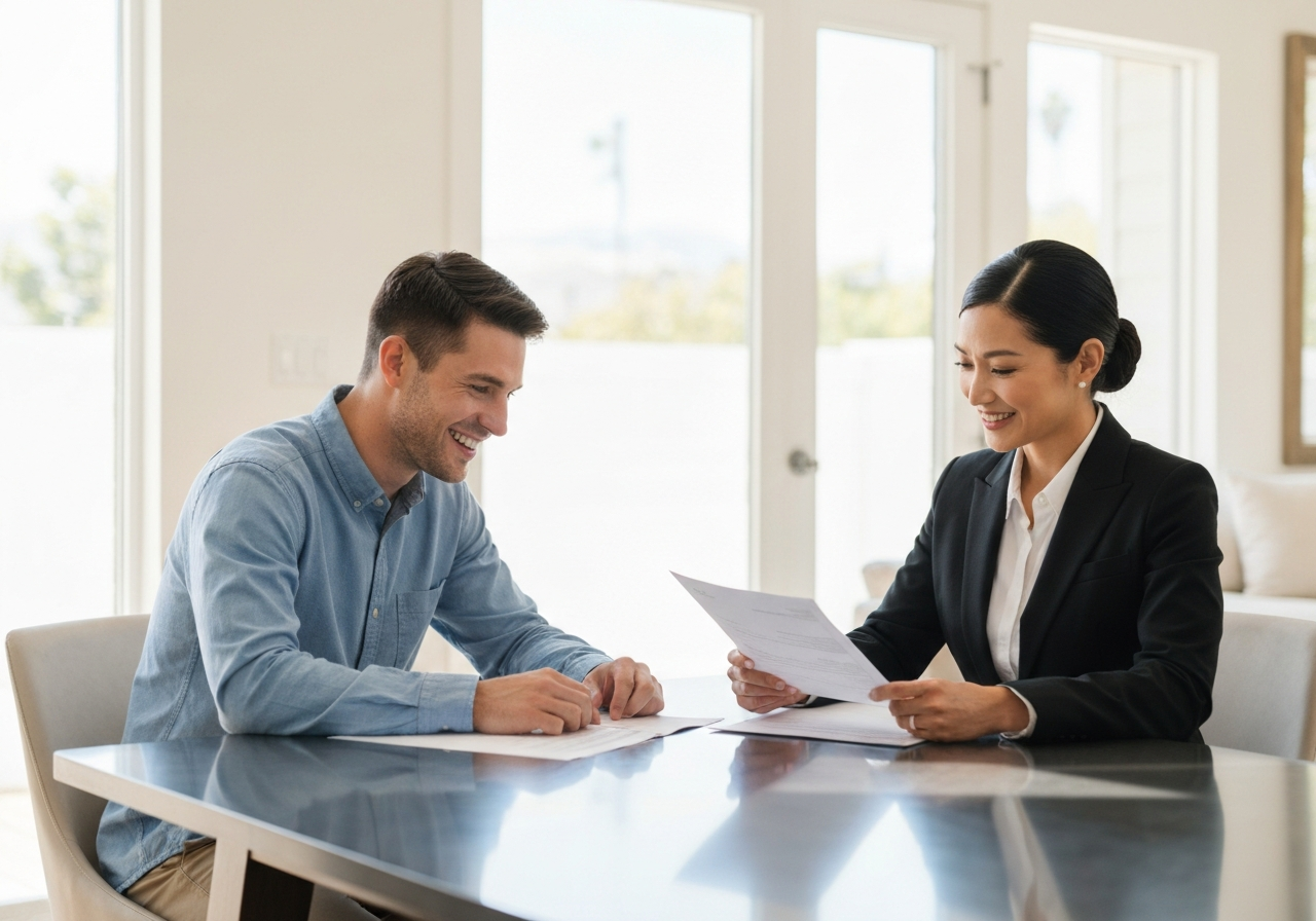 Agent reviewing options with homeowners