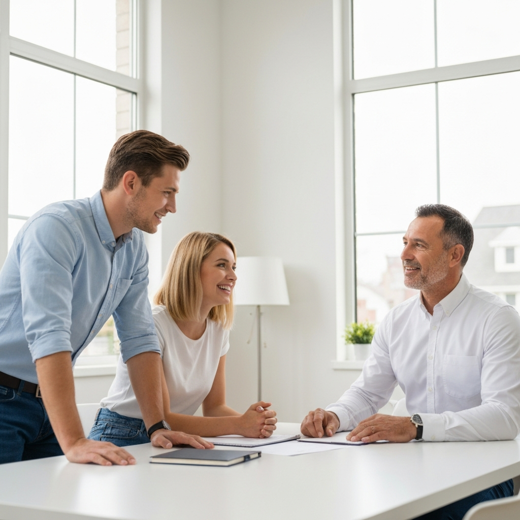 Couple discussing home buying strategy