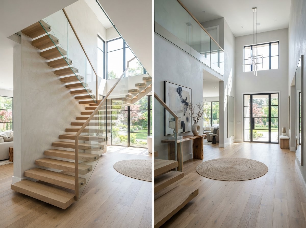 Modern Floating White Oak Staircase