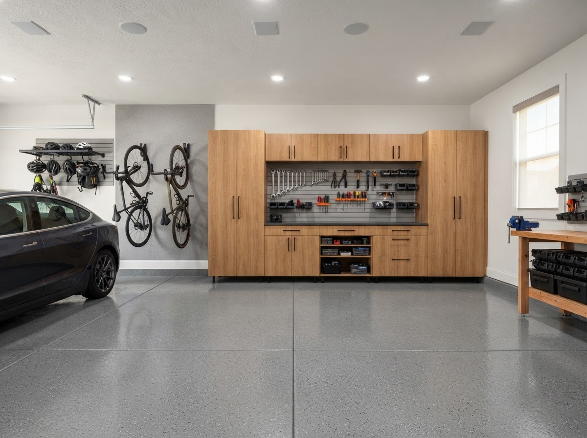 Warm Wood-Tone Garage