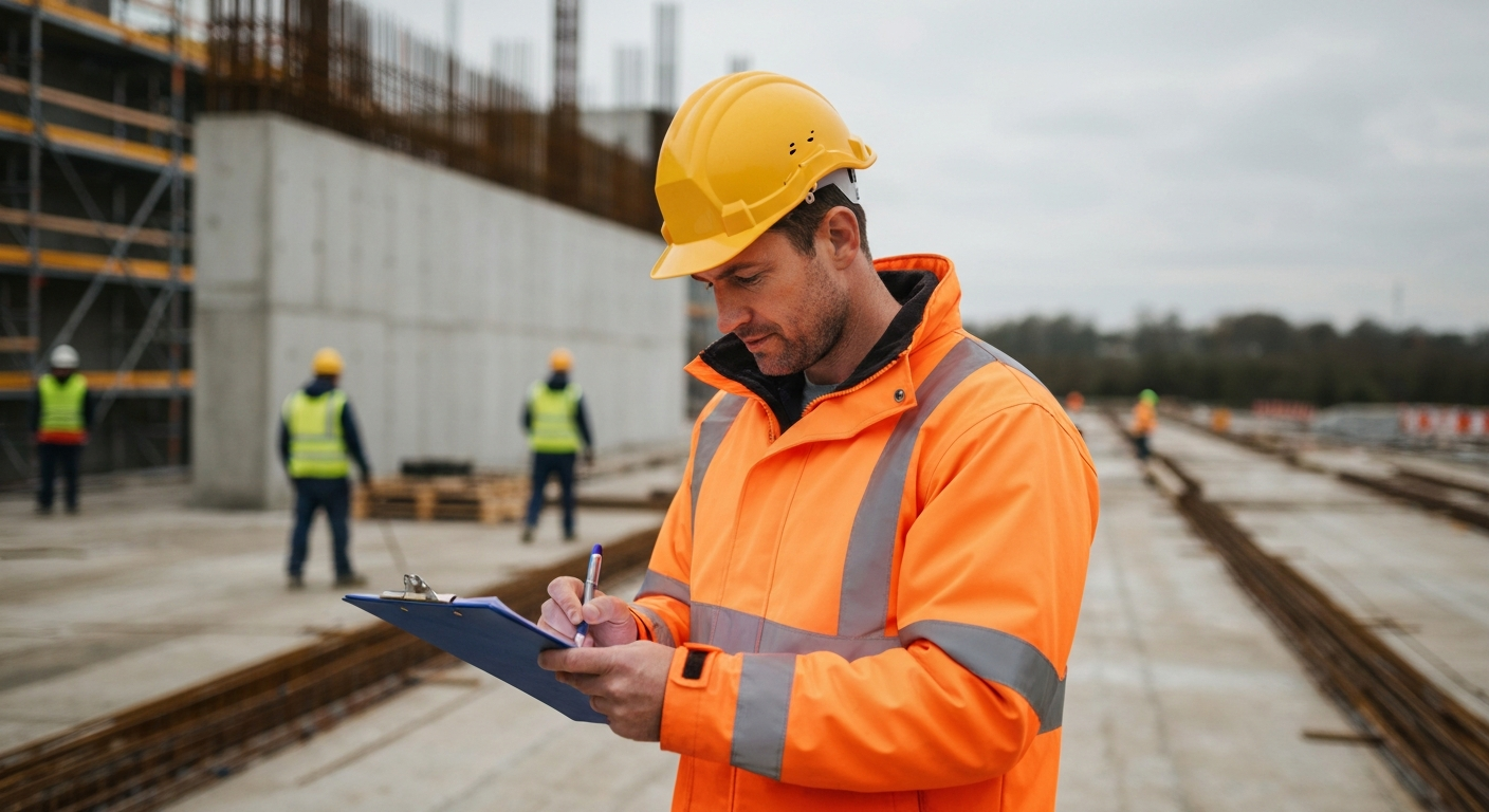 Site Manager reviewing compliance documents