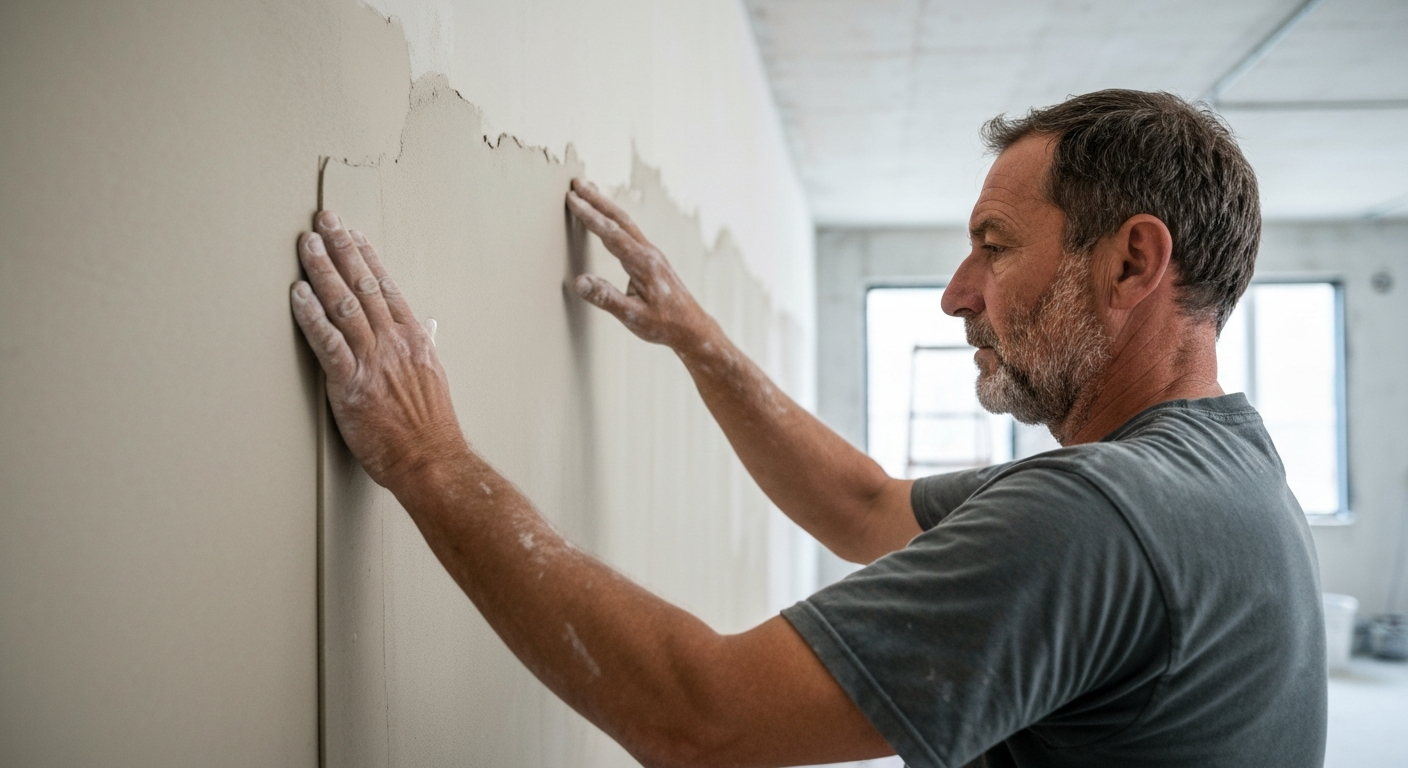 Professional plasterer skimming a wall