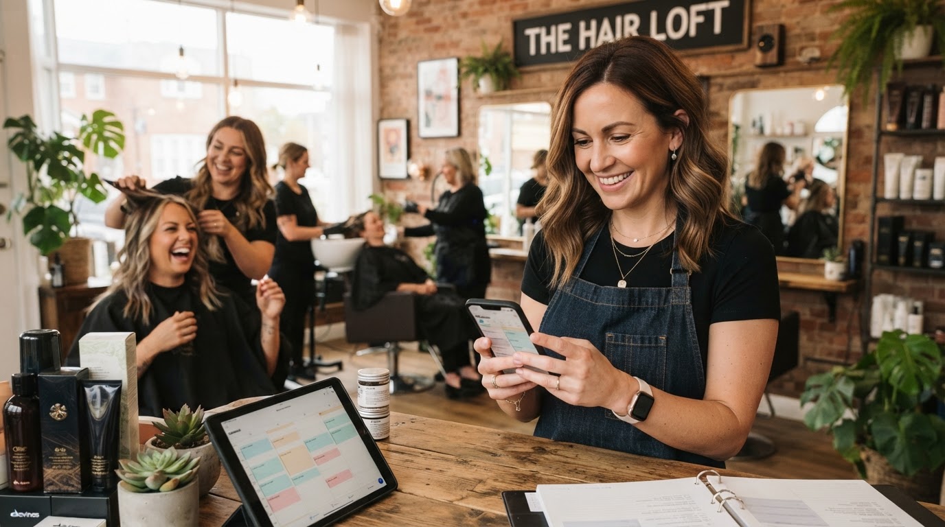 Local salon owner reviewing returning-customer appointment bookings on a phone