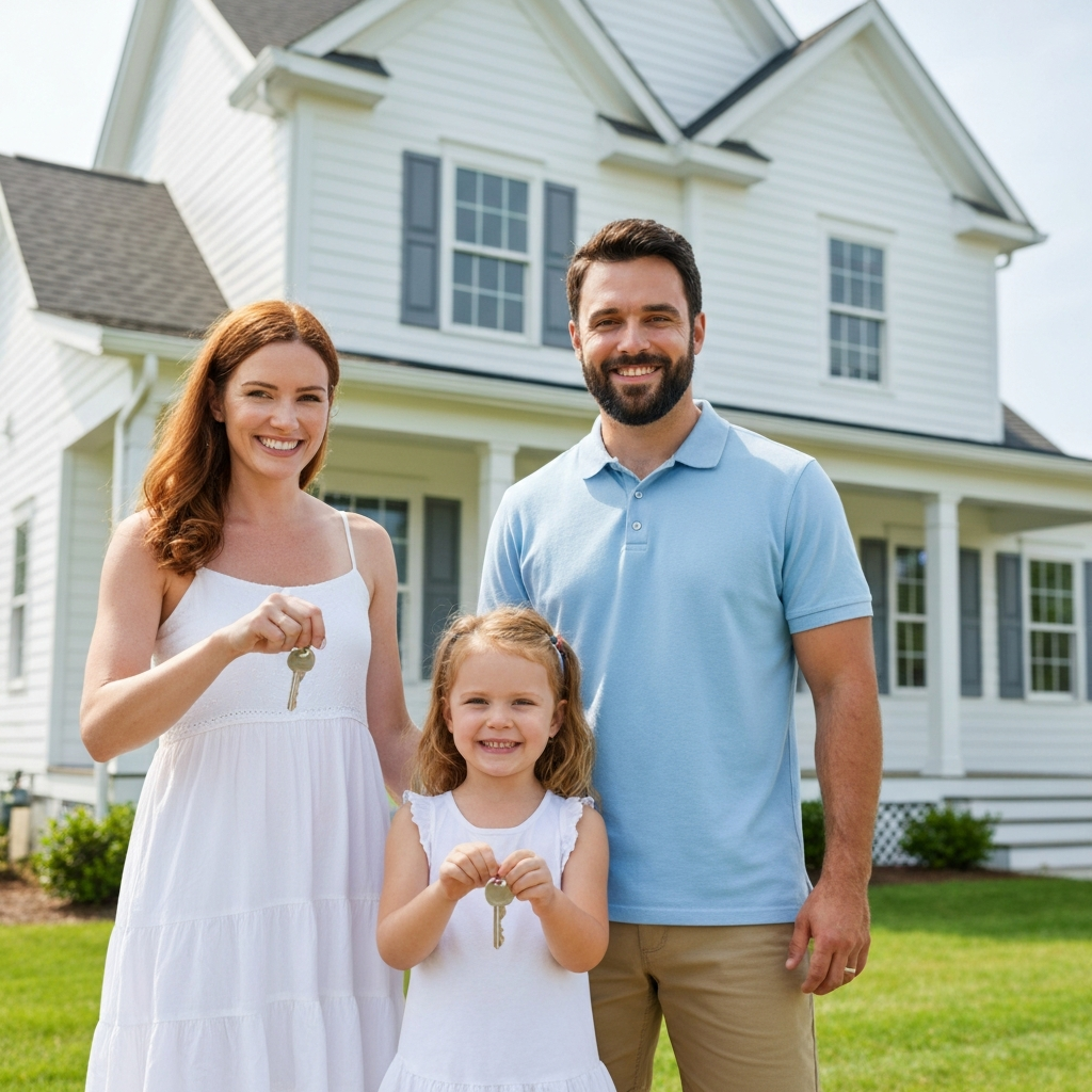 Happy family moving into new home