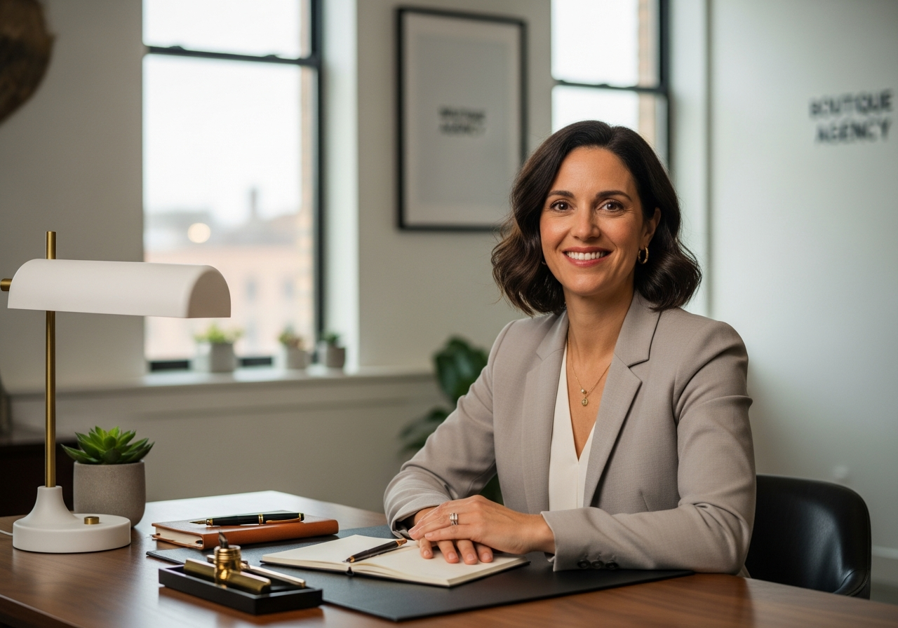 Professional female entrepreneur in a welcoming workspace