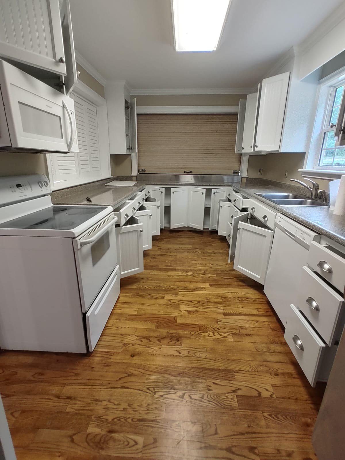Kitchen cabinets during process doors off