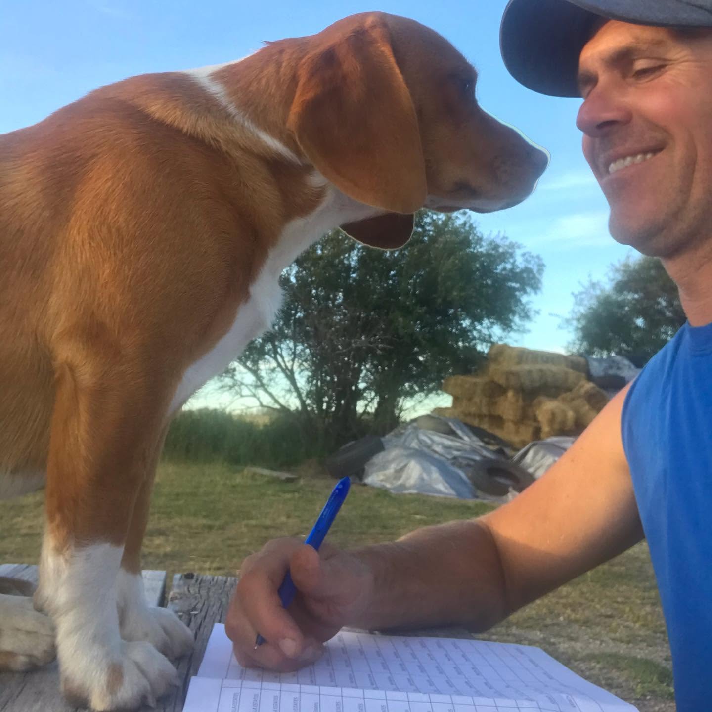 Farm owner and dog