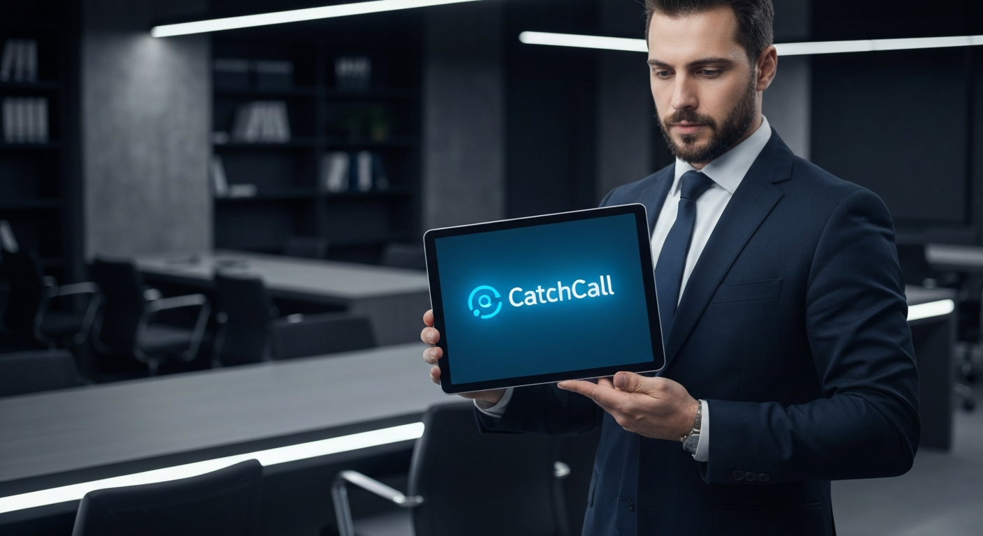 Field rep holding tablet with CatchCall logo