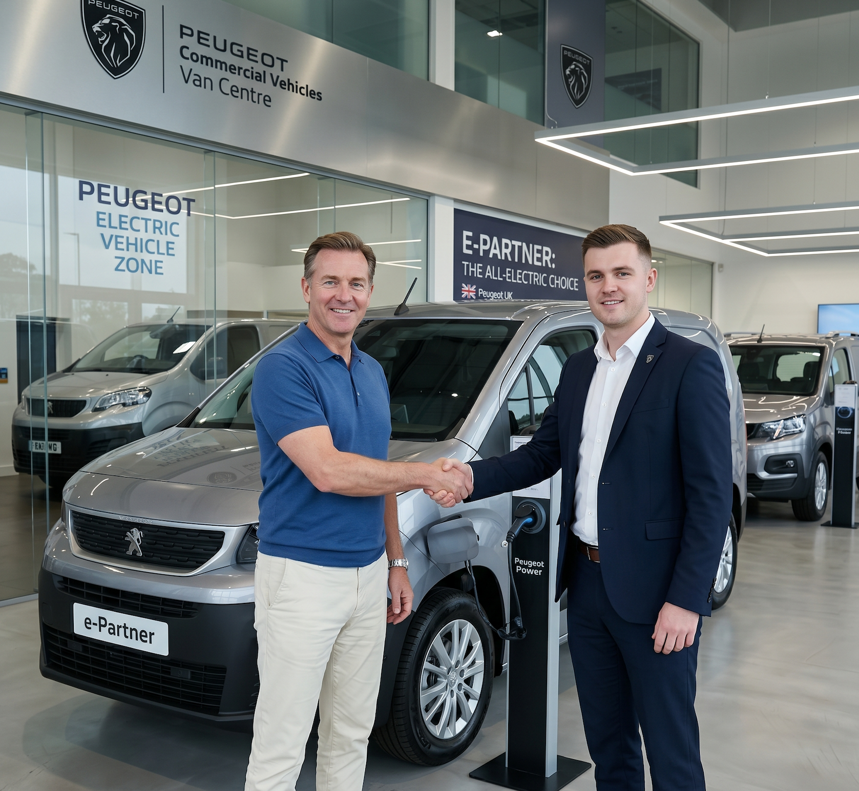 Customer shaking hands at a van dealership