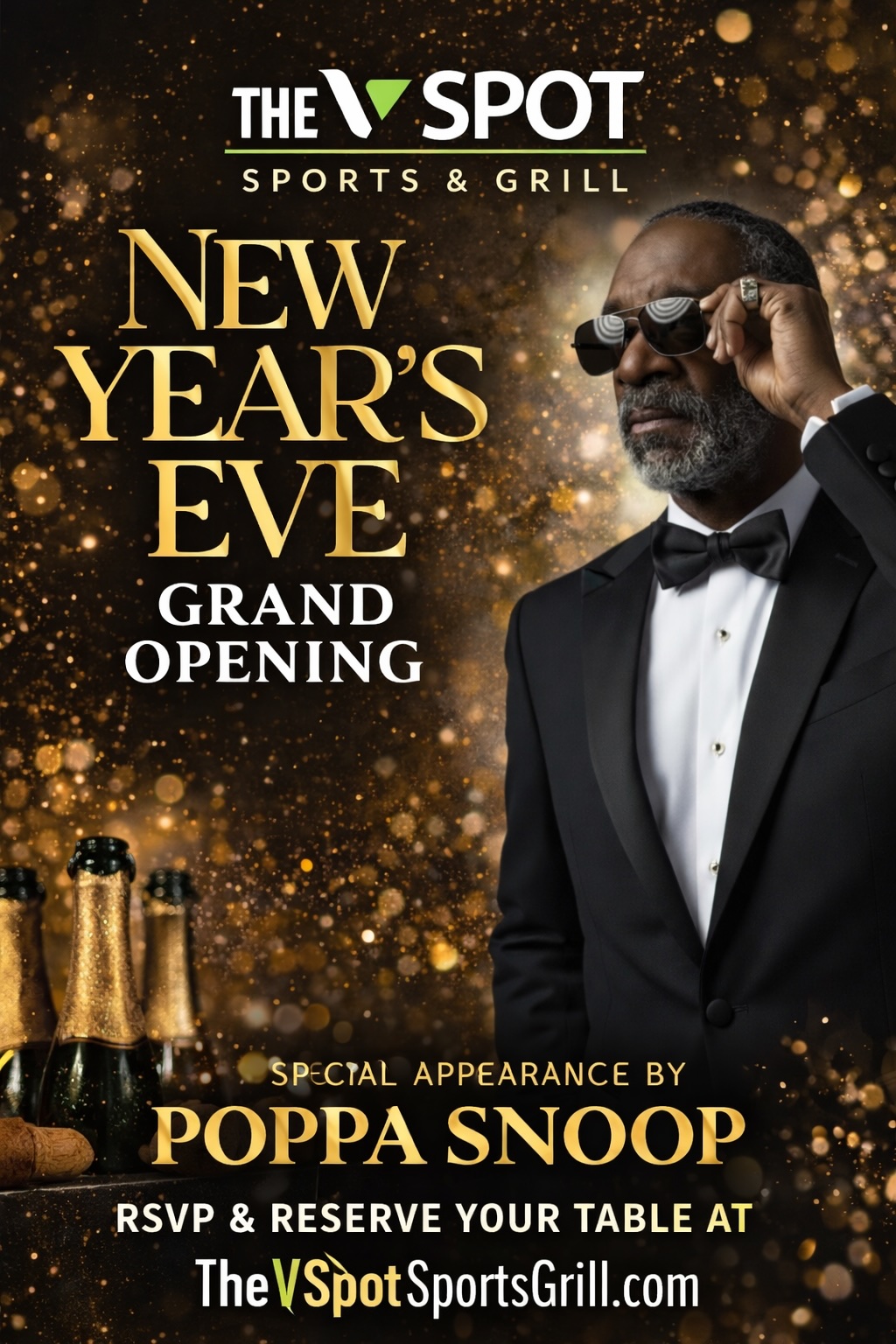 New Year's Eve Grand Opening poster featuring Poppa Snoop