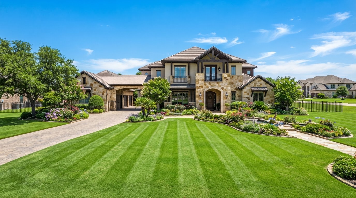 Luxury modern home with pristine lawn in Fort Worth, TX