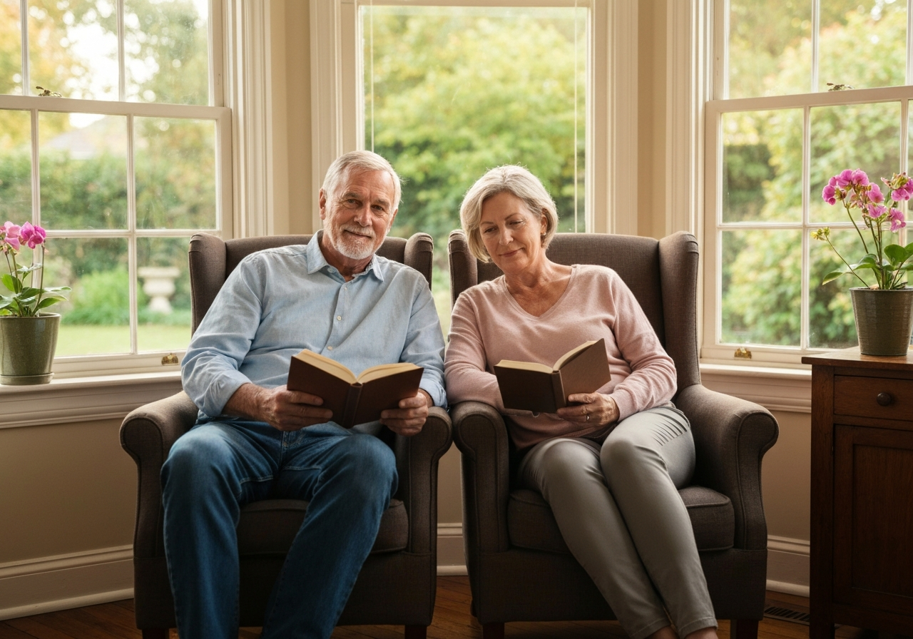 Couple quietly reflecting in their long-term home