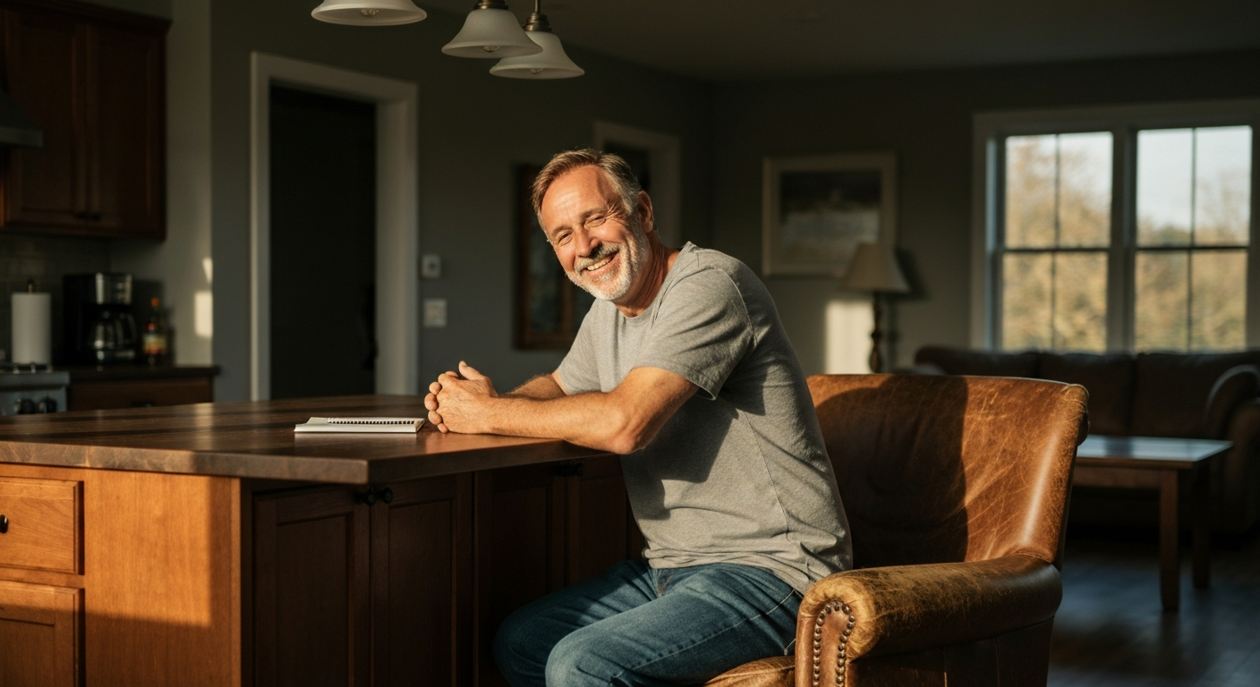 A homeowner looking relieved and calm after finding a clear path forward
