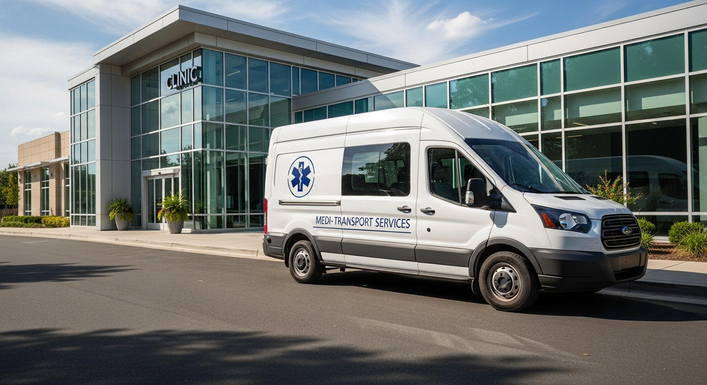 NEMT Van parked outside clinic