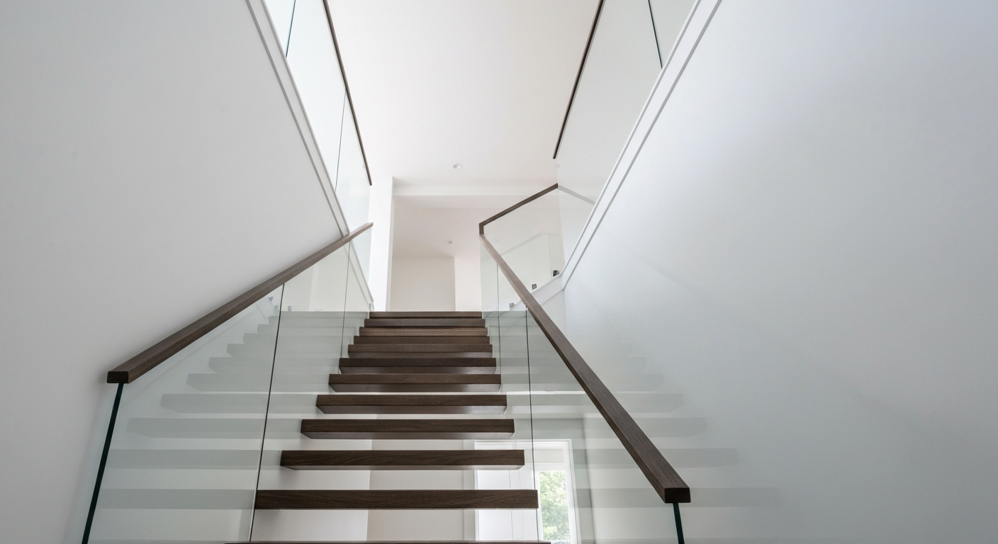 Frameless glass stair railings in a Northern Virginia custom home.