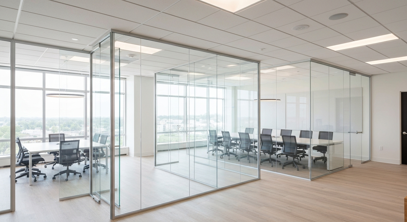 Office glass partitions installed in a Fredericksburg business.