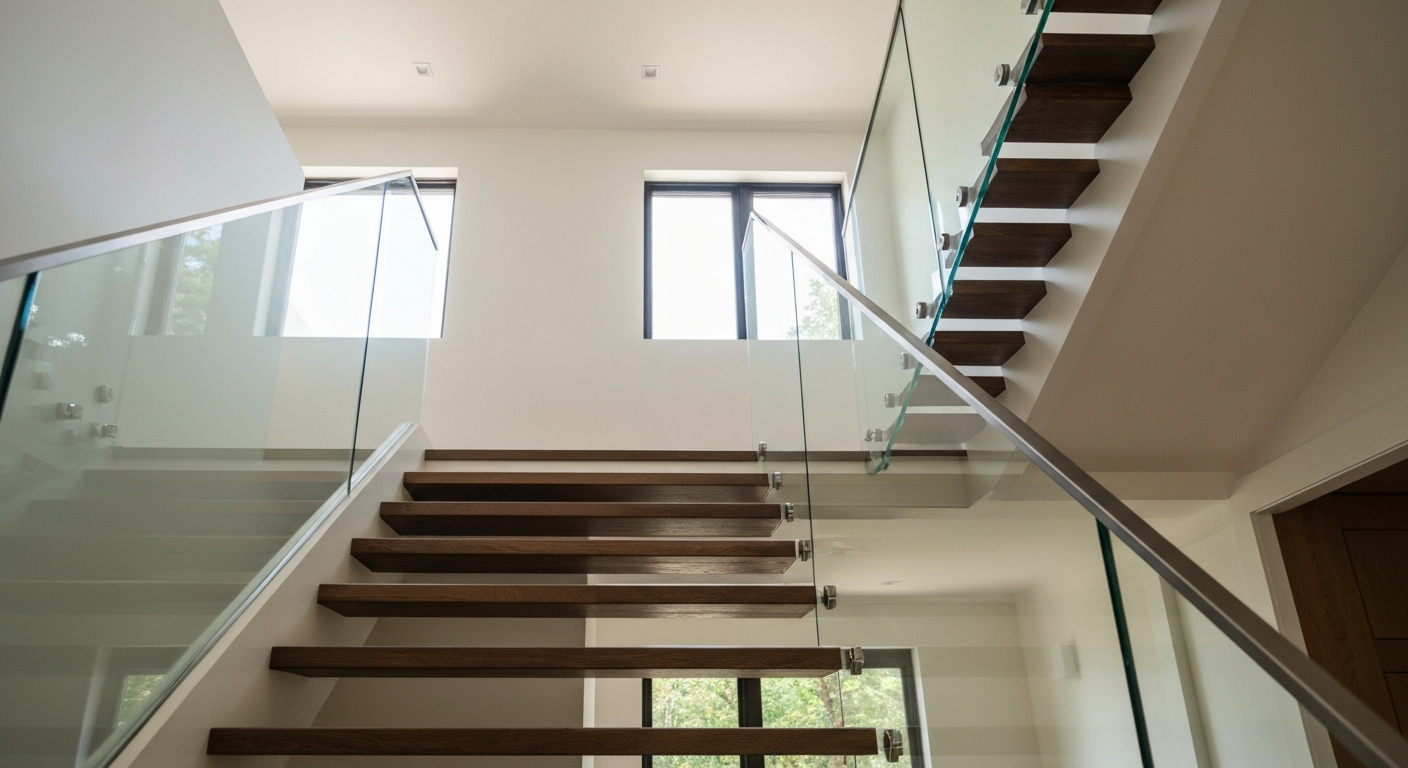 Frameless glass stair railings in a Northern Virginia custom home.