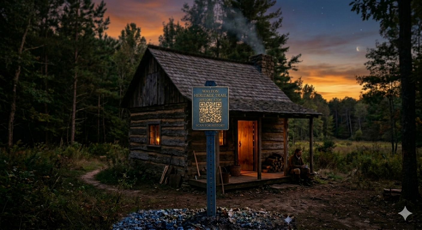 Cabin with lights on