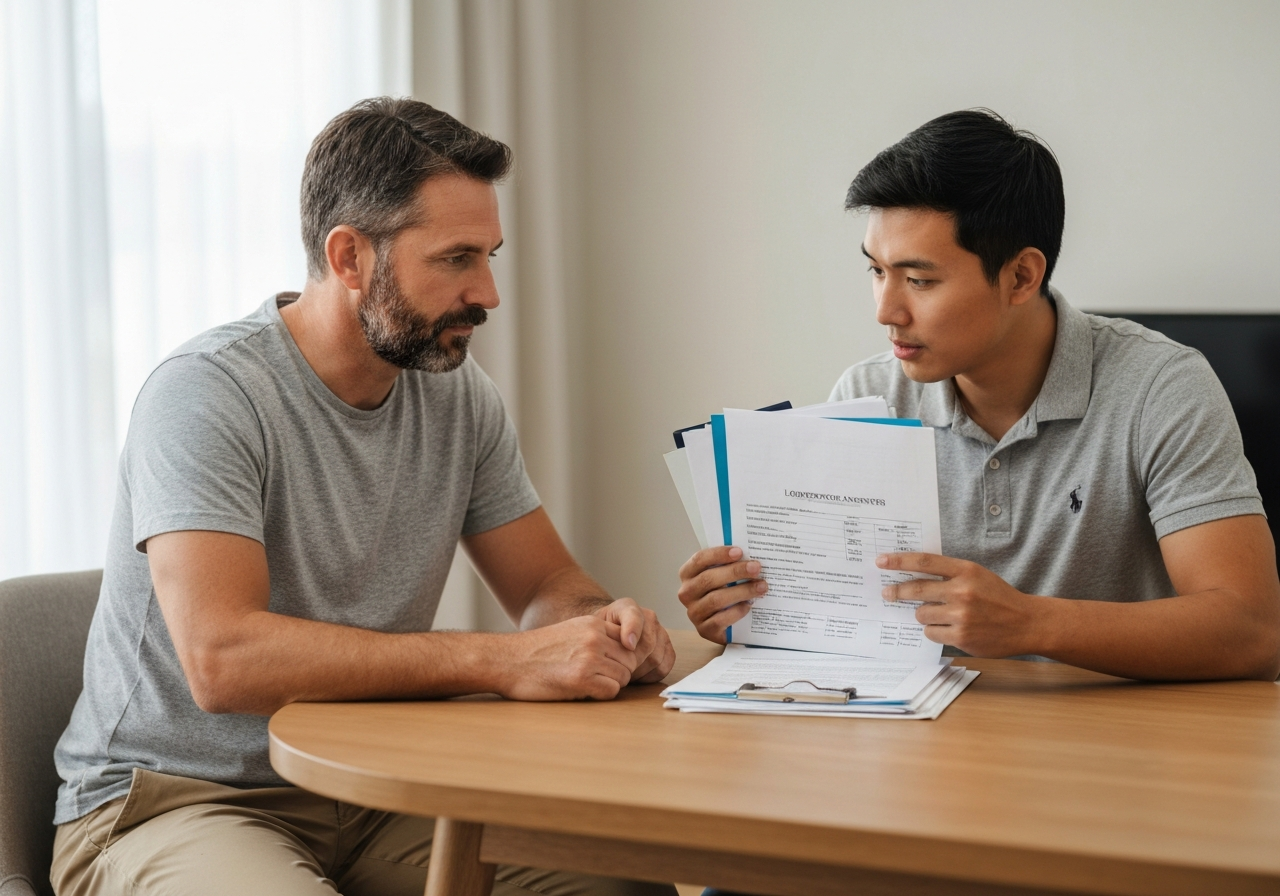 Las Vegas homeowner reviewing short sale options and mortgage documents with a real estate strategist.