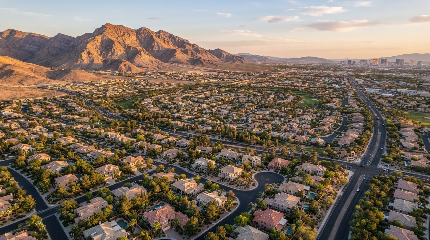 Henderson Nevada residential communities with McCullough Range mountains in background