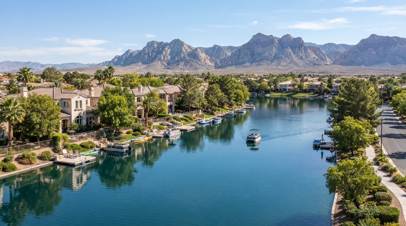 Residential waterfront setting in The Lakes area of Las Vegas Nevada