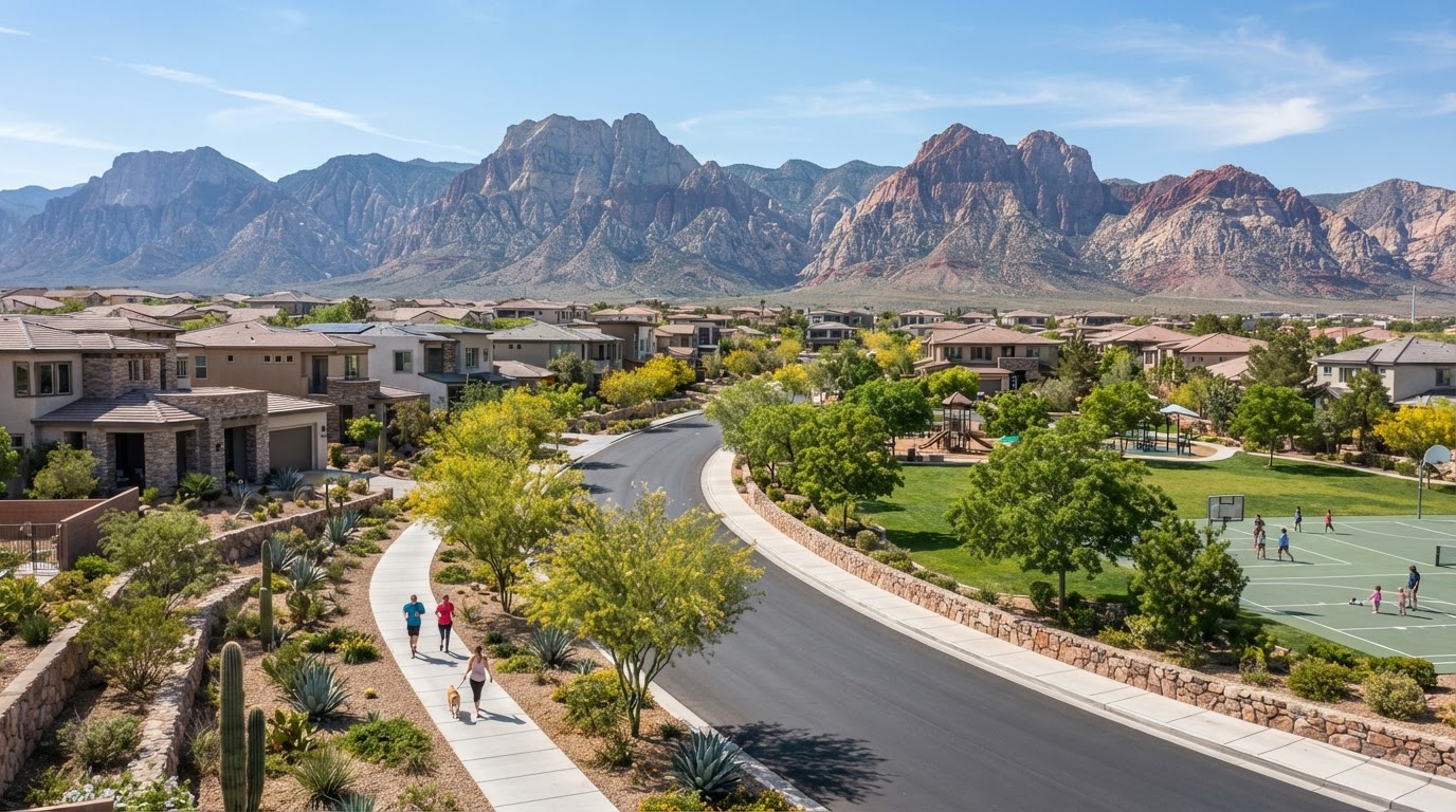 Summerlin master-planned community residential streetscape in Las Vegas Nevada
