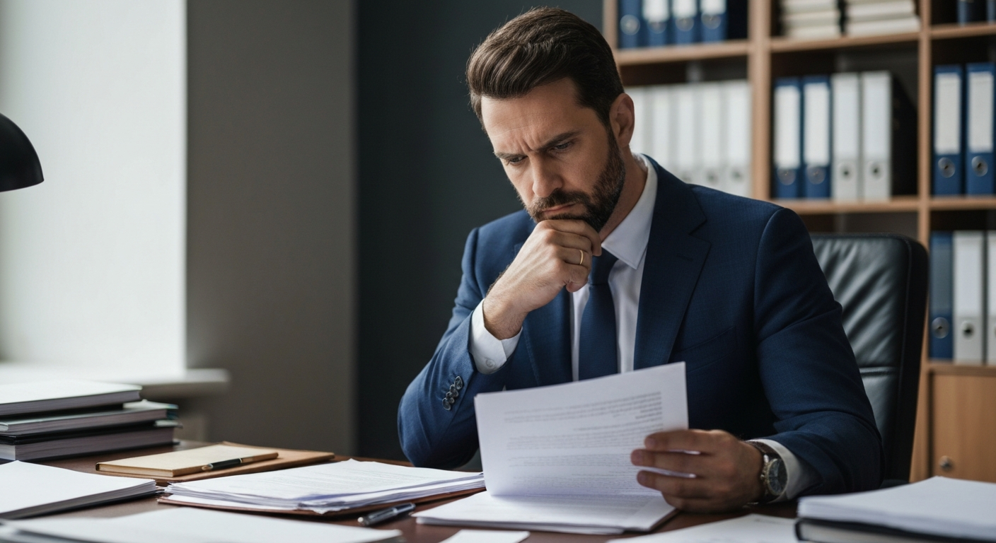 Serious adult Las Vegas homeowner reviewing mortgage documents