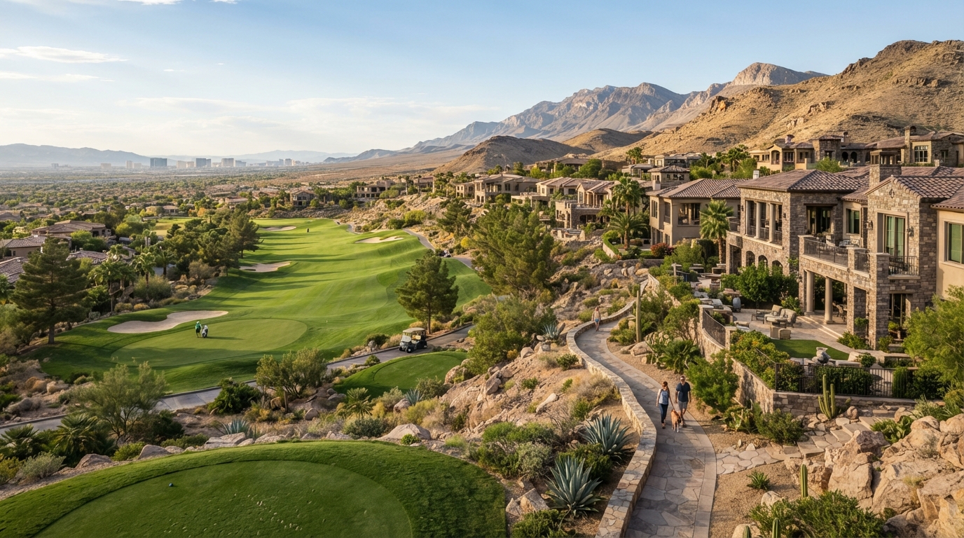 Illustrative luxury hillside golf community environment in Henderson Nevada