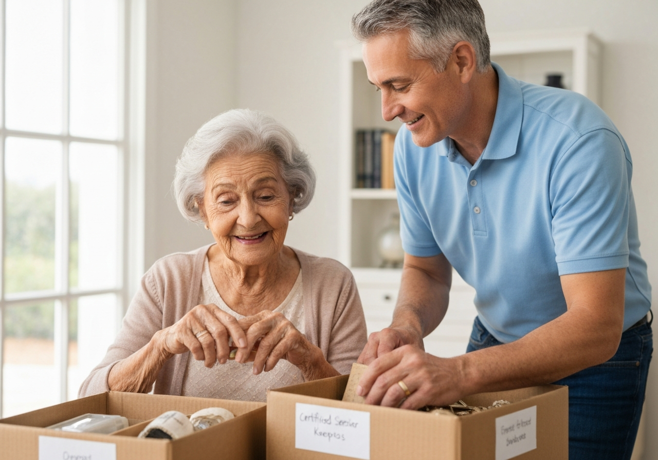 Certified Senior Move Manager helping senior sort keepsakes