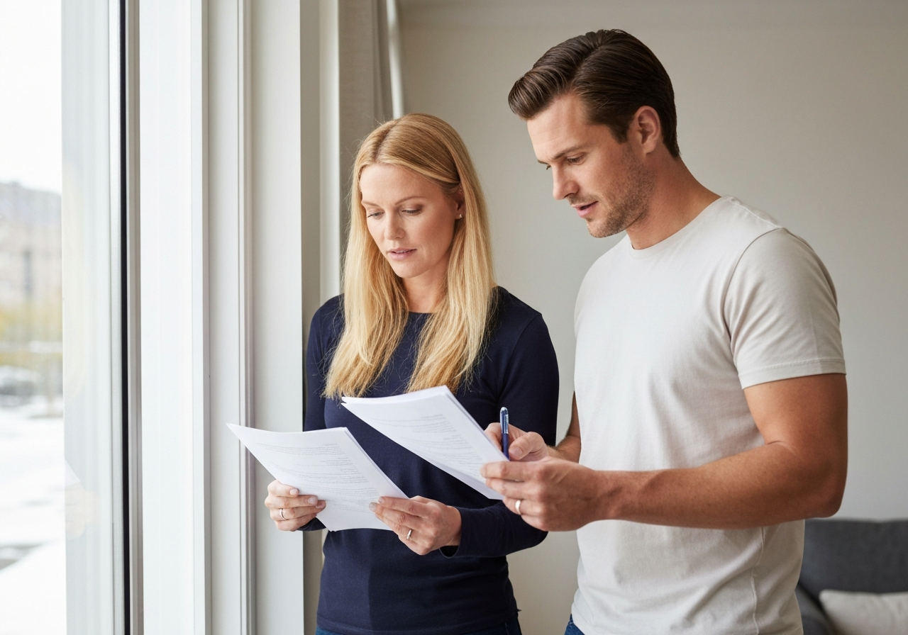 Adult siblings reviewing options in residential environment