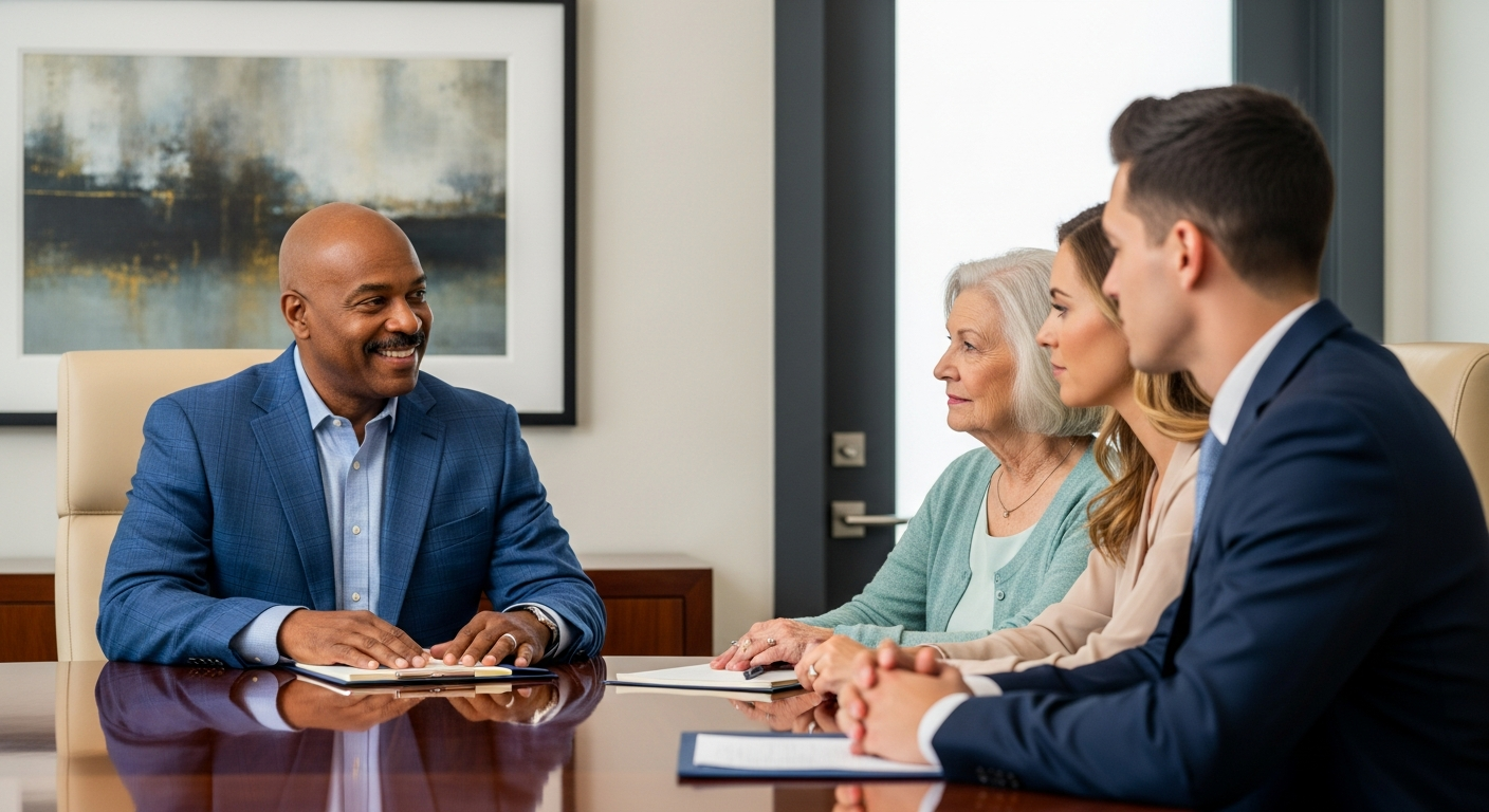Steve Lockhart conducting a probate strategy consultation with a multigenerational family.