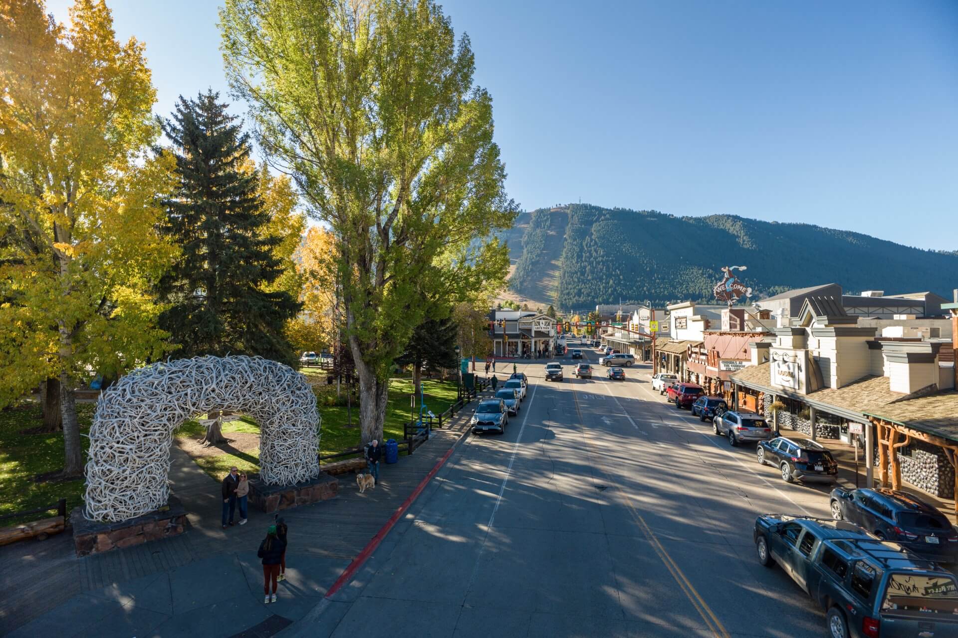Jackson Town Square elk antler arches Wyoming fall