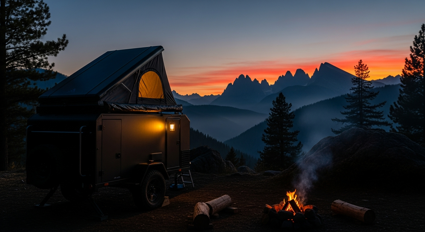 Dachzelt-Anhänger beim Camping in der Natur
