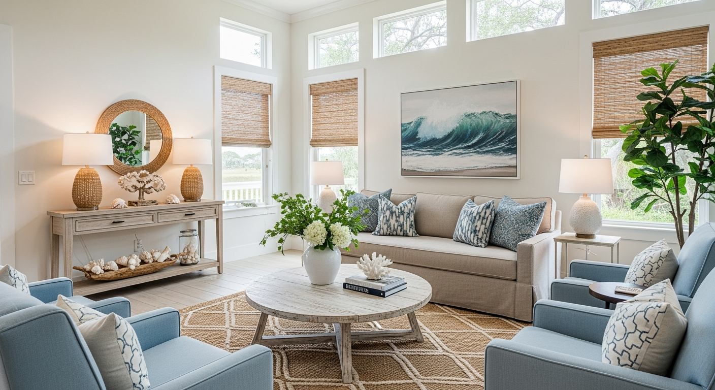 Beautiful coastal window treatments in an Amelia Island home