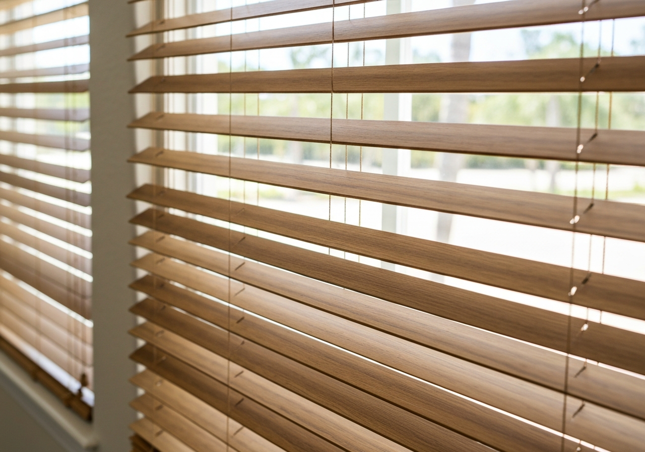 Close up of premium faux wood blinds