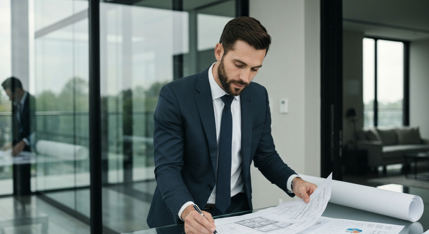 Real estate investor reviewing plans
