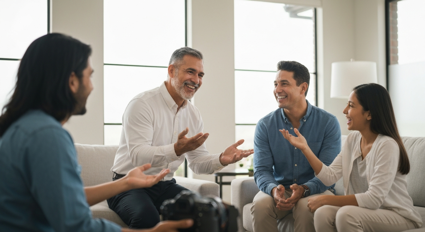 Professional agent meeting with clients