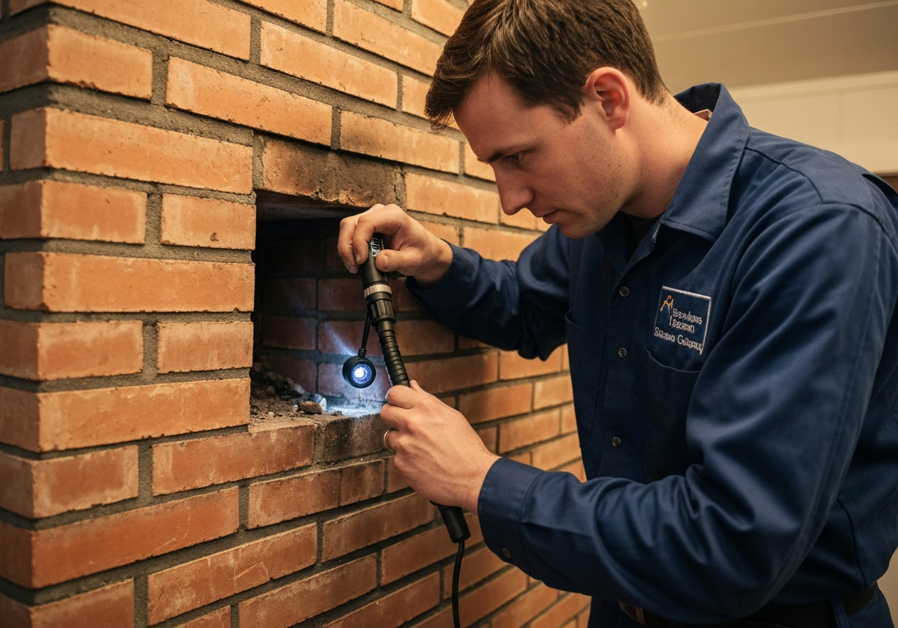 Technician inspecting flue