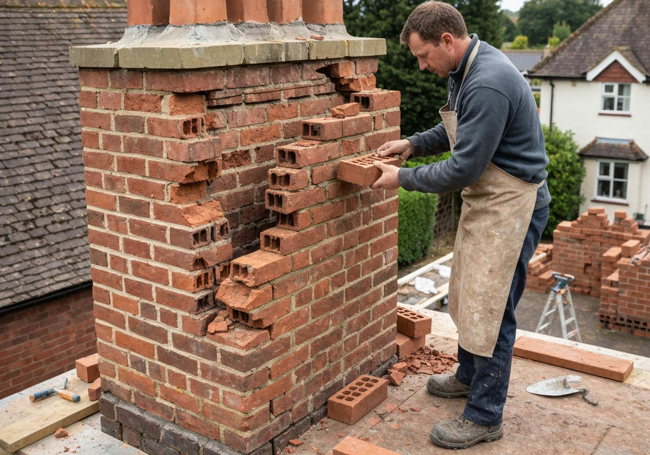 Brick replacement work in progress